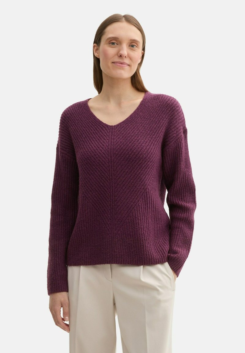 TOM TAILOR MIT V-AUSSCHNITT - Maglione - black berry melange