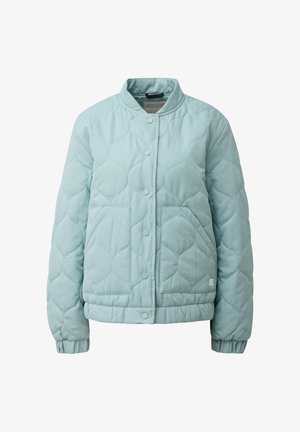 Hellblauer gesteppter Bomberjacke mit Druckknöpfen, elastischen Bündchen, zwei Fronttaschen und einem gerippten Kragen.