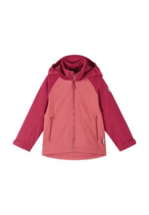 Kinder Kapuzenjacke in zwei Pinktönen mit Frontreißverschluss und seitlichen Reißverschlusstaschen, flach auf weißem Hintergrund aufgelegt.