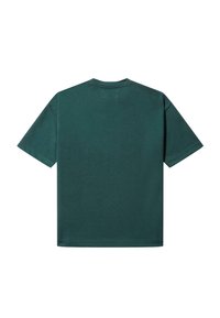 Tmavě zelené tričko s krátkým rukávem vyrobené z bavlněné směsi, s kulatým výstřihem a minimálním švem na zádech.