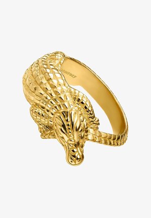 Pulsera de oro diseñada en forma de cocodrilo estilizado, con intrincadas escamas y un acabado suave y pulido.