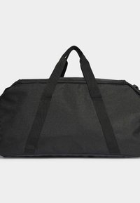 Black duffel bag made of durable fabric, featuring a rectangular shape, dual handles, and a smooth texture with no visible patterns.