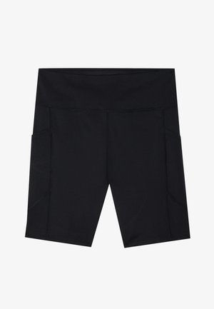 Sorte atletiske shorts laget av elastisk, fukttransporterende stoff. Har to sidelommer og flatlock-sømmer for komfort.