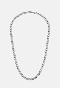 Collier en chaîne en argent avec des maillons entrelacés, de épaisseur moyenne, finition polie et fermoir sécurisé. Mesure environ 20 pouces de long.