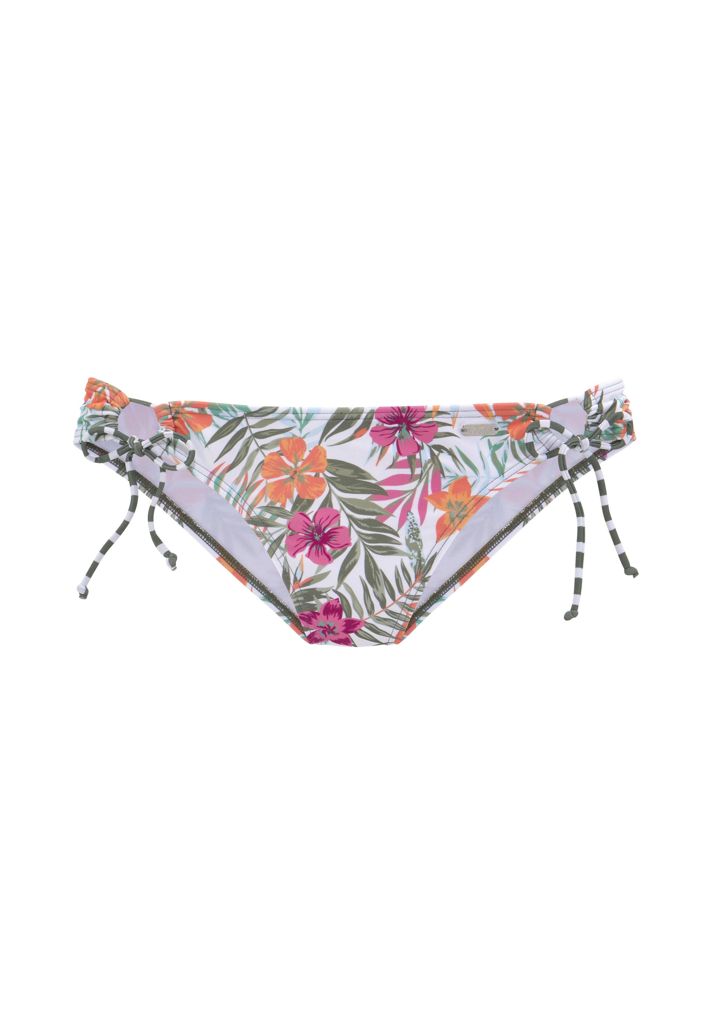 Venice Beach Bikinihose Mit Raffung – Oliv Stripe, Seitlich Regulierbar, Hoher Seitenschnitt
