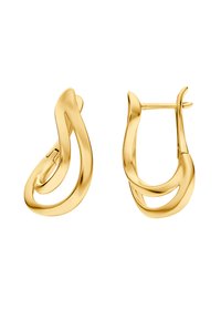 Boucles d'oreilles en or avec un design torsadé, présentant des surfaces lisses et brillantes et un mécanisme de fermeture sûr.