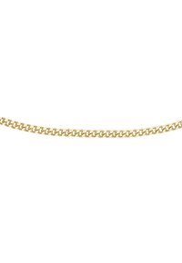 Goudkleurige metalen ketting met een ontwerp van in elkaar grijpende ovale schakel en een gladde textuur, met een uniform ontwerp over de hele lengte.