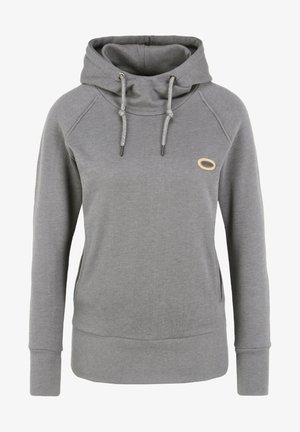 Hallide hallidega hall pusa pehme tekstuuriga, millel on kapuuts, nöörid ja väike logo kootud. Raglanvarrukad ja küljetaskud.