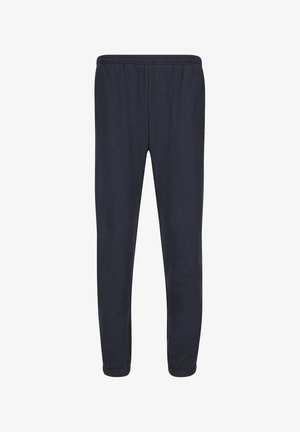 Pantalon de survêtement bleu marine foncé avec taille et poignets élastiques, coupe droite, sans logos ni poches visibles, isolé sur fond blanc.