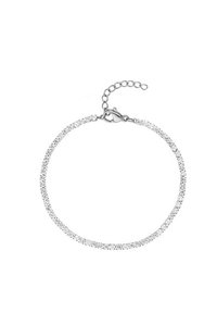 Pulsera de plata con una delicada cadena, que presenta una línea de cristales transparentes, asegurada con un cierre de langosta y una extensión de cadena ajustable.