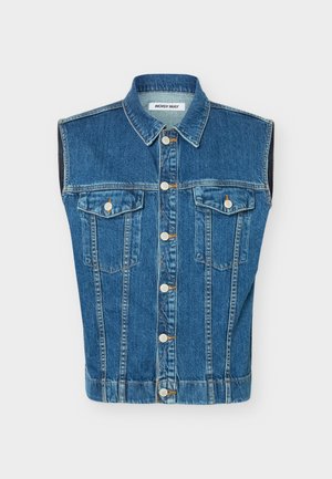 Varrukateta sinine teksavest esiküljel nööpidega kinnitusega, kaks rinnataskut nööpidega ja krae, kaelusel silt "NOISY MAY".