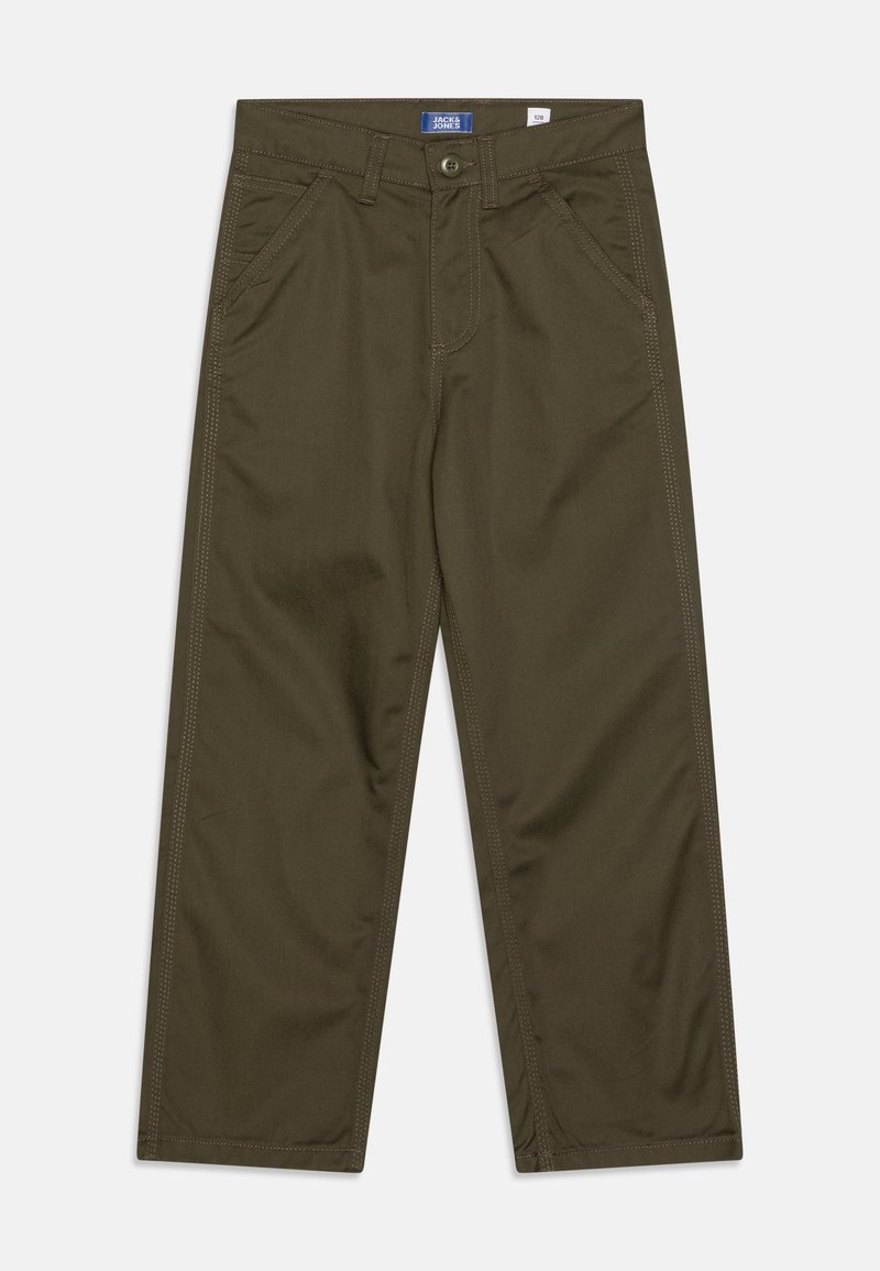 Maslinasto zelene hlače ravnog kroja, s prednjim i stražnjim džepovima te kontrastnim detaljima šivanja. Tkanina od pletene tkanine s glatkom teksturom.