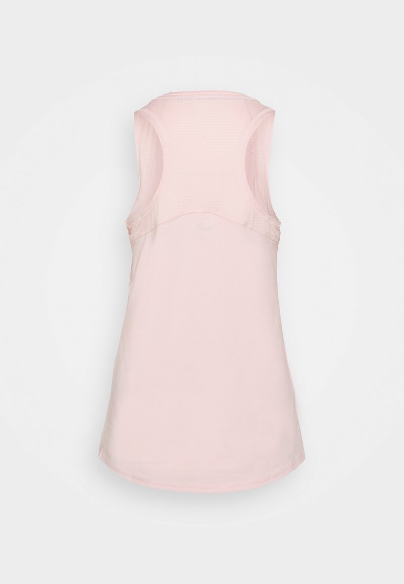Light pink sleeveless athletic tank top with mesh upper back and rounded hem, shown from the back on a white background.