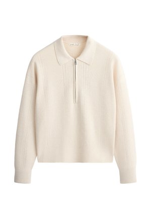 OYSHO, LONG-SLEEVED OPEN-KNIT POLO SHIRT - Pullover - ecru