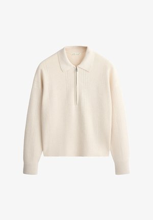 OYSHO, LONG-SLEEVED OPEN-KNIT POLO SHIRT - Svetrík - ecru