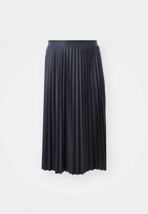 Zwarte geplooide rok met een gladde tailleband, gemaakt van lichtgewicht stof, met verticale plooien en een vloerlange lengte.