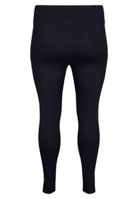 Sorte leggings lavet af strækbart materiale, med høj talje, strømlinet design, ensfarvet, og uden synlige mønstre eller accenter.