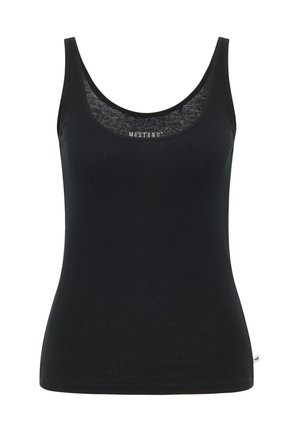 Top in cotone nero a costine con scollo ampio, design senza maniche e un discreto etichetta del logo sul retro. Realizzato in un materiale morbido e elasticizzato.