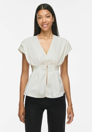 VILA, SHORT SLEEVED TOP VINAJLA V-NECK - Blouse - cloud dancer