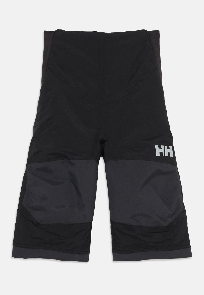 Black shorts with darker panels and a textured finish. Features a prominent logo on the side and a tailored fit with structured pockets.