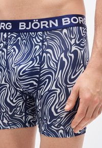 Σκούρα μπλε και λευκά μποξεράκια με σχέδιο, εφαρμοστή σχεδίαση και ελαστική ζώνη μέσης με το λογότυπο "BJÖRN BORG". Ομαλή υφή υφάσματος.