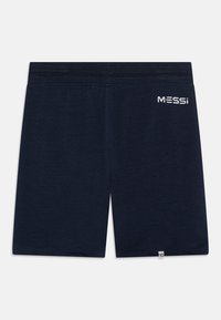 Navy šortky vyrobené z měkké tkaniny s elastickým pasem. Na boku mají bílé označení "MESSi" a malou číselnou návěsku na lemu.