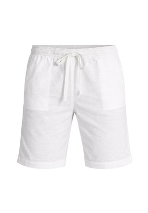 Weiße Shorts bis zum Knie mit elastischem Bund und vorderem Kordelzug, aus leichtem Stoff gefertigt.