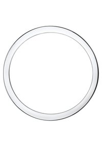 Apvalus veidrodis su plonu, elegantišku chromo rėmu ir lygiu, atspindinčiu stiklo paviršiumi. Dizainas yra minimalistinis ir modernus.