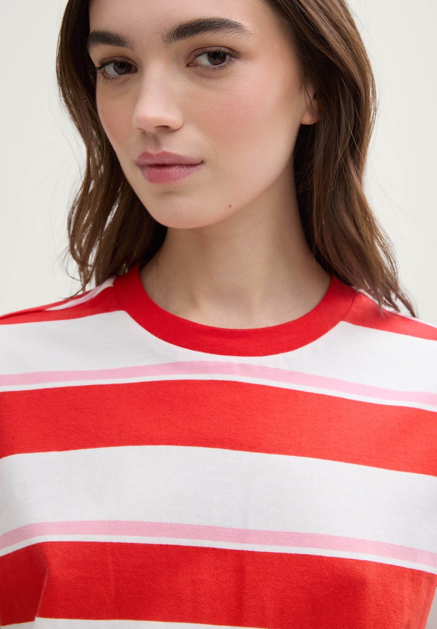 TOM TAILOR DENIM STRIPED BOXY - Print T-shirt - white red