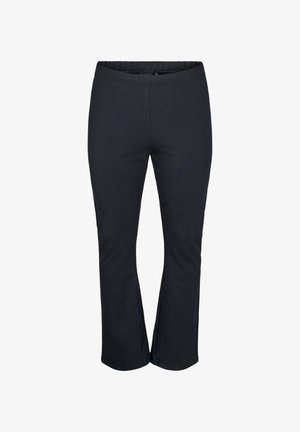 Black, stretchy pants with an elastic waistband and a straight-leg design. Made from soft, lightweight material, suitable for casual wear.