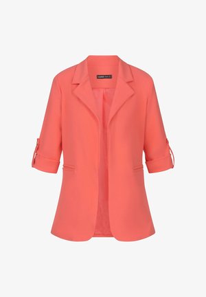 Ebare värviga bleiser, mille varrukad on üles keeratud, sakilised kääridega, kaks esirakku ja sile tekstuur. Sisemisel sildil on kirjas "CLOUD SVE."