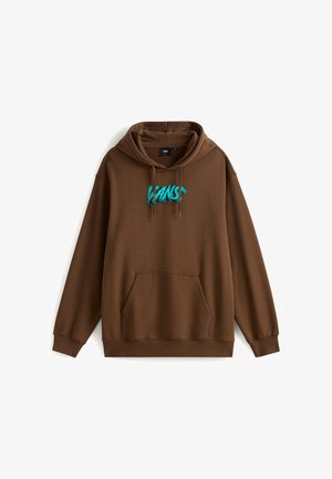 Felpa con cappuccio marrone e tasca a marsupio, con logo "VANS" turchese. Tessuto morbido e vestibilità rilassata, con polsini a coste.
