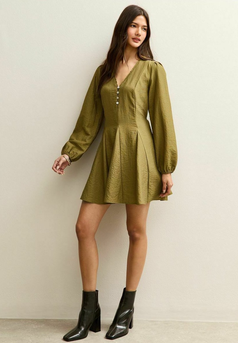 New Look LONG SLEEVE GODET MINI - Shirt dress - olive - Zalando