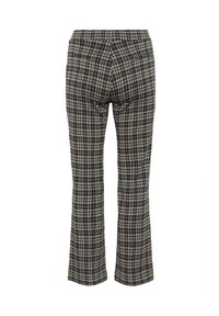 Rutig byxor med ett marinblått och beige mönster, slim fit, medelhög midja och raka ben. Tillverkade av ett strukturerat tyg.
