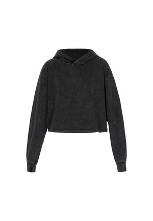 Forkortet sort hoodie i bomuldsstof, med lange ærmer, snoretræk til hætten og en diskret vaskefinish.