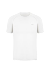 Weißes kurz�ärmliges T-Shirt mit Rundhalsausschnitt, ausgestattet mit Raglansleeves und einem kleinen Logo auf der Vorderseite. Hergestellt aus weichem, leichtem Stoff.