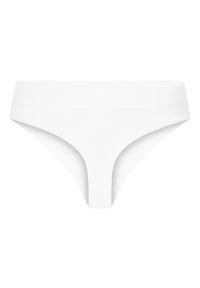 Weiße Stringunterhose aus glattem, elastischem Material. Verfügt über ein tief sitzendes Design und minimale Bedeckung, ideal für diskreten Tragekomfort.
