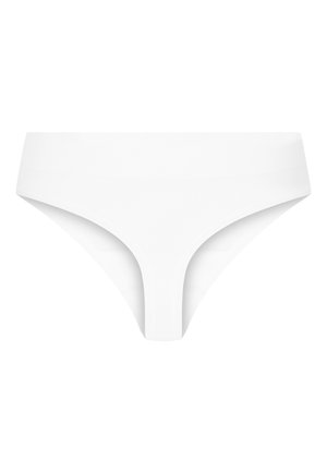 Witte stringonderbroek van een gladde, rekbare stof. Met een laag uitgesneden ontwerp en minimale bedekking, ideaal voor discreet dragen.