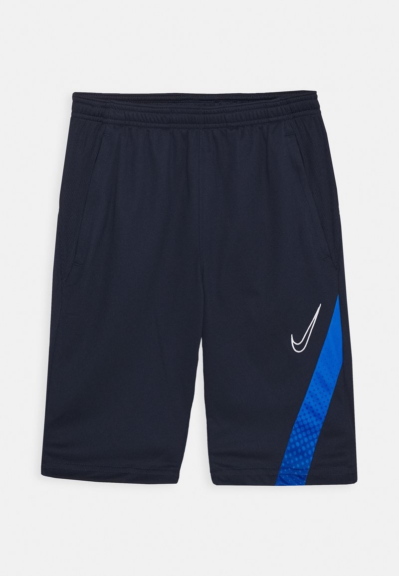 Pantalones cortos deportivos azul marino con una tira lateral azul, que cuentan con bolsillos y un pequeño logo blanco en la parte frontal. Tela suave con un corte relajado.