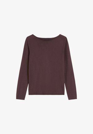 Haut bordeaux à manches longues avec un large décolleté, fabriqué en tissu doux. Présente une coupe décontractée et un ourlet droit. Aucun motif ou accent visible.