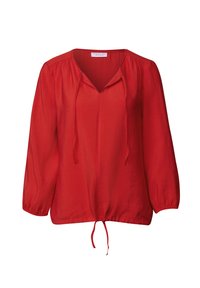 Blusa rossa a maniche lunghe con scollatura a V e dettaglio con cordoncino. Realizzata in tessuto leggero con una vestibilità comoda e maniche arricciate.