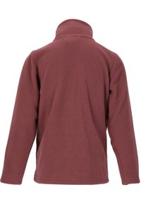 Bordeaux fleece jakke med høj krave, lange ærmer og en struktureret overflade. Har en glat finish og afslappet pasform.