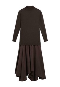 WITH CONTRAST DETAIL - Strickkleid - mottled dark brown