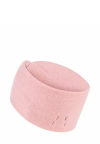 Gebreide haarband in zachte roze stof. Ronde vorm met een gestructureerde afwerking en subtiel logo-detail aan de zijkant.
