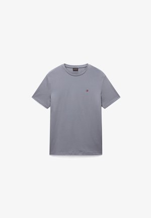 Gray cotton t-shirt with a round neckline, short sleeves, and a small logo accent on the left chest. Soft texture and classic fit.