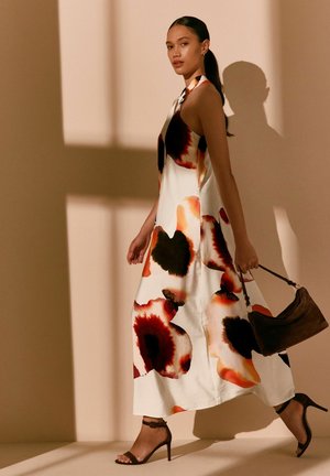 Next, REGULAR FIT - HALTER TWIST NECK MIDI DRESS . - Maxi dress - ecru  orange floral print