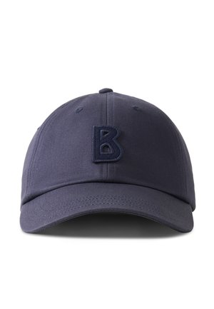 Navy blue baseball cap with curved brim and raised embroidered letter "B" centered on the front.