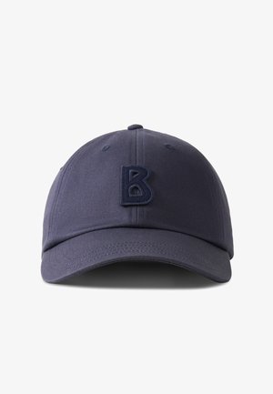 Navy blue baseball cap with curved brim and raised embroidered letter "B" centered on the front.