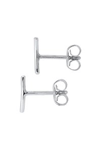 Gemelli in argento con finitura lucida, caratterizzati da un design a barra a T e una chiusura a farfalla. Texture liscia, forma minimalista e contemporanea.