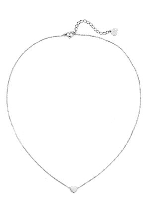 Zarte silberne Kette mit kleinem Herzanhänger und verstellbarem Verschluss mit kleinem Herzanhänger am Ende.